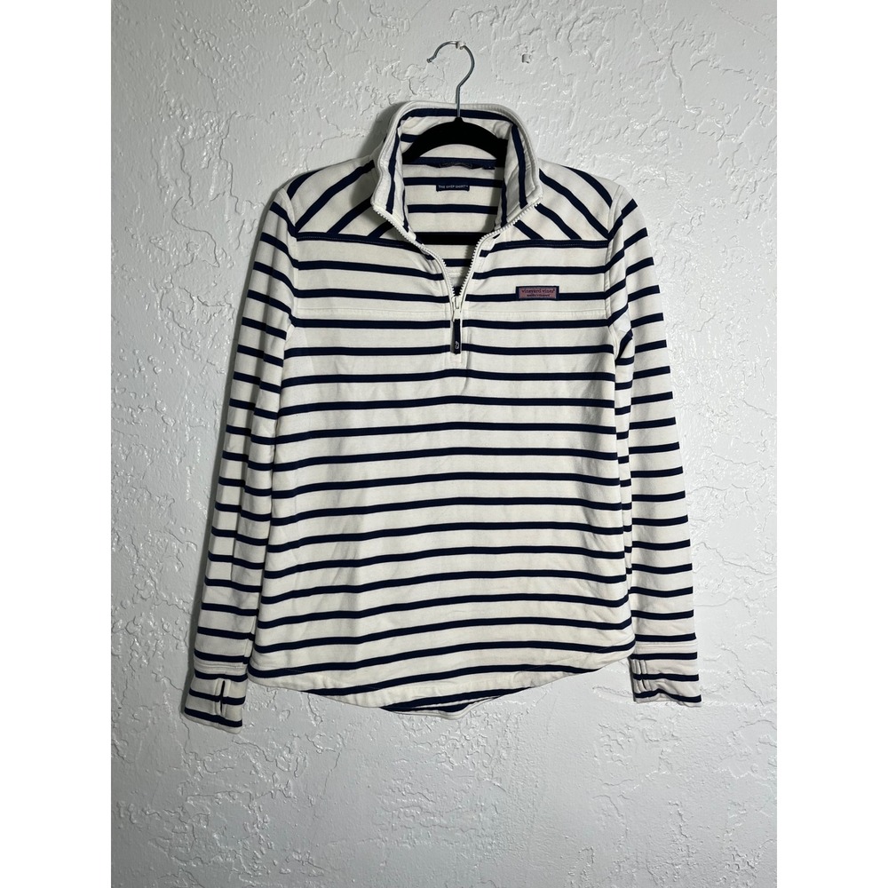 Vineyard Vines The Shep Shirt Women's Small Navy White Stripe Quarter Zip